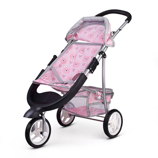 Коляская кукольная металлическая, 3-х колесная, с корзиной, козырьком и столиком