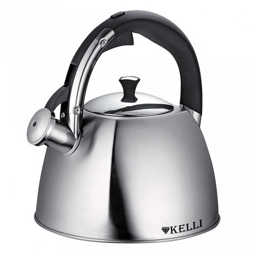 Чайник из нержавеющей стали "Kelli" 3л, со свистком, капсульное дно, пластиковая ручка (Китай)