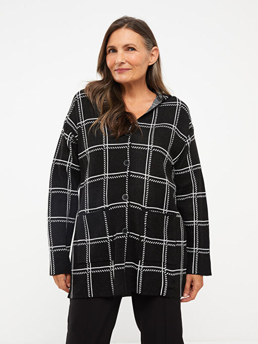 Kap??onlu Ekose Uzun Kollu Kad?n Triko H?rka