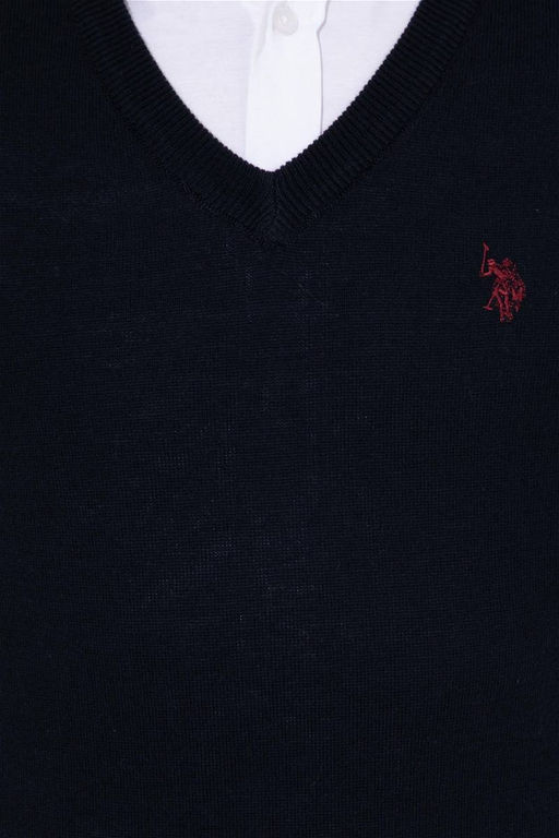 U. S. Polo Assn Мужской базовый трикотажный свитер темно-синего цвета с v-образным вырезом - U.s. polo assn фото 12