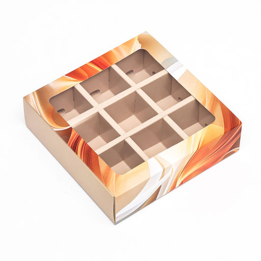 Цена за 5 шт. Коробка под 9 конфет с обечайкой Кофе с молоком, 13,7 х 13,7 х 3,5 - UPAK LAND фото 3