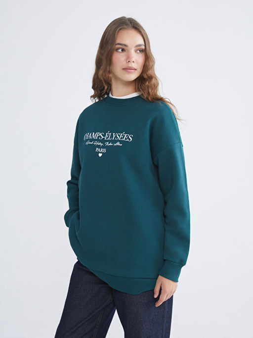 Paris Bask?l? Kad?n Kal?n Sweatshirt Tunik