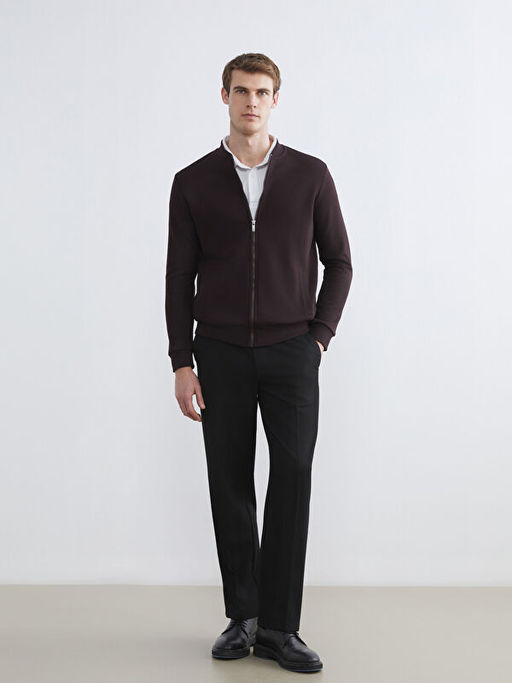 Kolej Yaka Erkek Kal?n Fermuarl? Sweatshirt