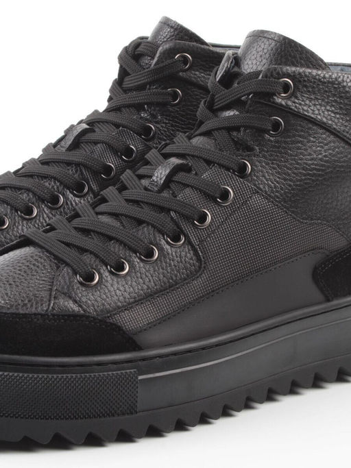 05-B203B-1M-A BLACK Ботинки зимние мужские (натуральная кожа, натуральный мех)