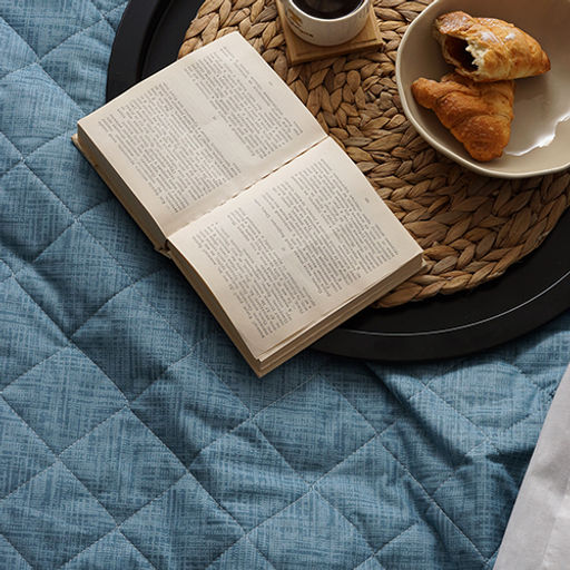 Покрывало стеганое 215х240 Традиция, поплин, 100% хлопок, Серо-голубой текстура 215х240  фото 2