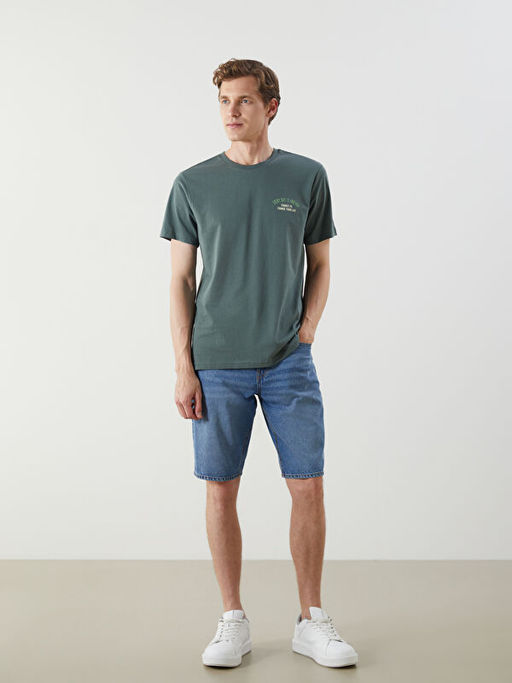 Bisiklet Yaka Bask?l? Penye Erkek Ti??rt