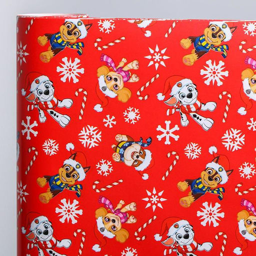 Цена за 10 шт. Бумага упаковочная глянцевая С Новым Годом! Щенячий патруль ,70 х100 см - Paw patrol фото 3