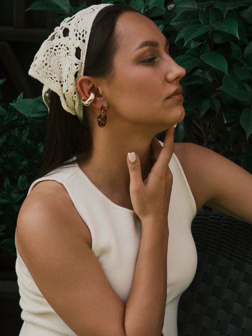 Серьги и кафф QF Тренд, набор 7 шт. цвет золото, коричневый  фото 7