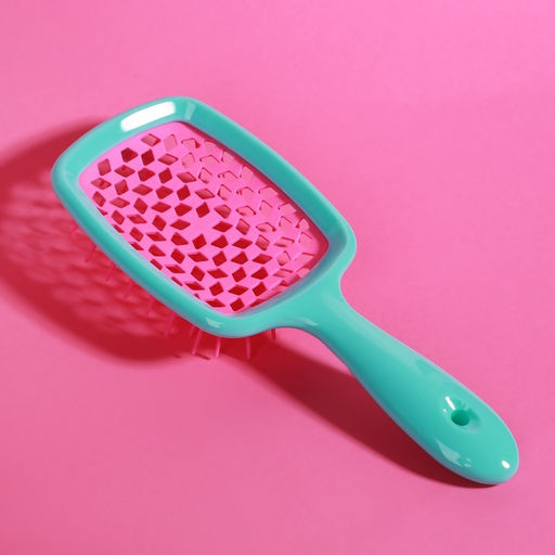 Расчёска массажная, широкая, вентилируемая, 8.5×20.5 см, бирюзовая, розовая