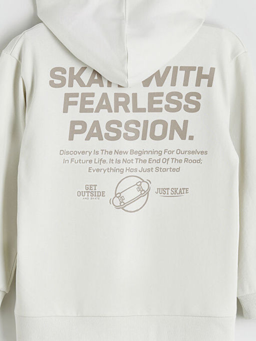 Kap??onlu Bask?l? Erkek ?ocuk Fermuarl? Sweatshirt