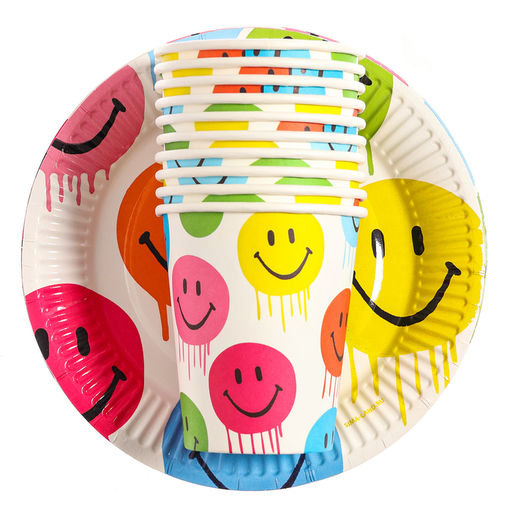 Набор бумажной посуды одноразовый «Смайл»: 10 стаканов, 10 тарелок