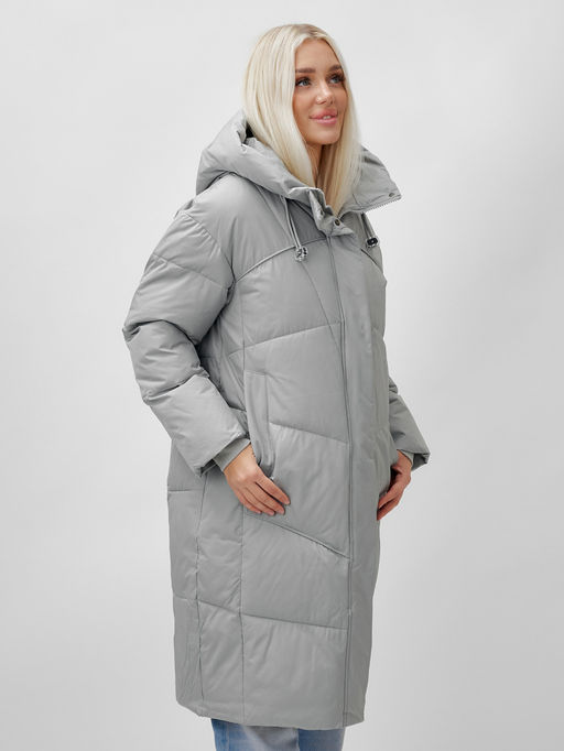 Пальто летучая мышь женское с капюшоном зимнее серого цвета 9616Sr - Mtforce фото 13