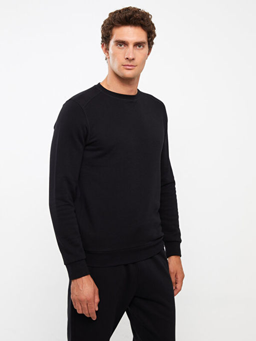 Bisiklet Yaka Uzun Kollu Erkek Kal?n Sweatshirt