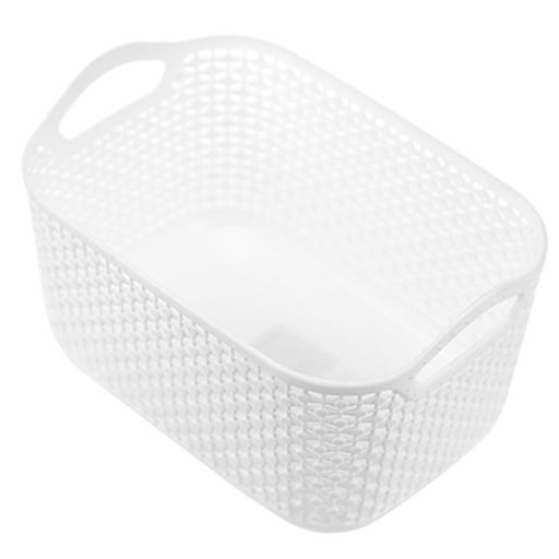 Домашняя мода Корзина пластмассовая для хранения Оренбургская сеточка 17х11,5см h8,5см, с ручками, белый (Китай)  фото 2