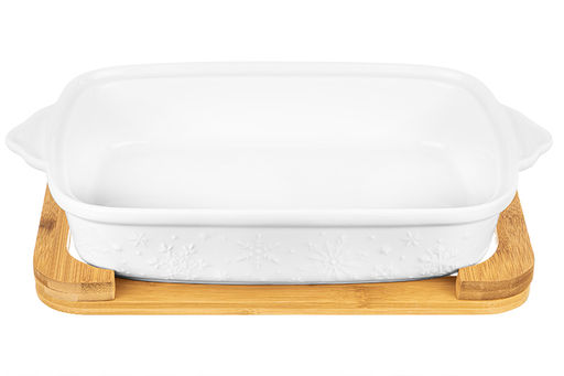 Блюдо д/запекания и сервировки 1,9 л 37*21*12 см Снежинки с стекл крышкой на дер подст. - Elan gallery фото 7