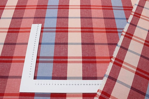 Вареный (стираный) хлопок Яркая клетка цв.бордовый/голубой, ш.2.5м, хл-100% - Купава фото 3
