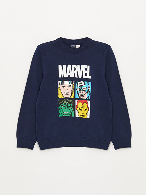 Bisiklet Yaka Marvel Bask?l? Uzun Kollu Erkek ?ocuk Triko Kazak