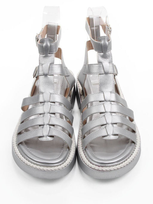 08-PEQ209-3 GREY/SILVER Босоножки женские (натуральная кожа)