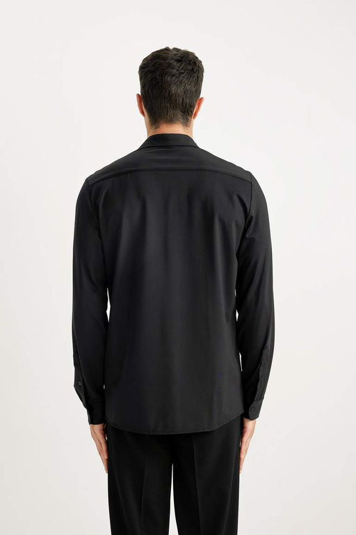 Рубашка узкого кроя с воротником-поло и длинными рукавами - Defacto фото 10