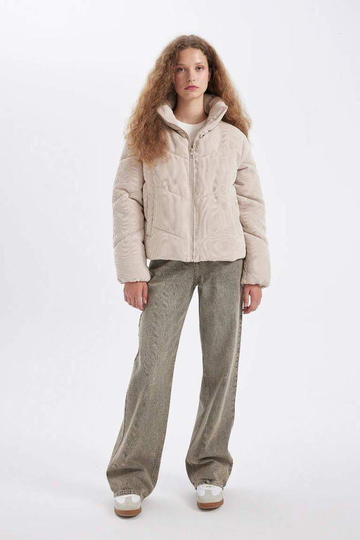 Водонепроницаемое вельветовое пуховик с воротником-стойкой - Defacto фото 2