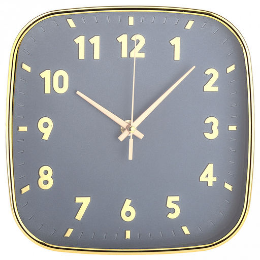 Часы настенные "Эдем" 21,3х21,3х4см, мягкий ход, циферблат синий; цифры арабские, золотой; корпус пластик, золотой; в коробке (Китай)