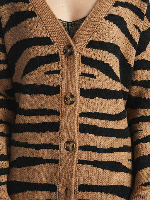 V Yaka Zebra Desenli Kad?n Triko H?rka