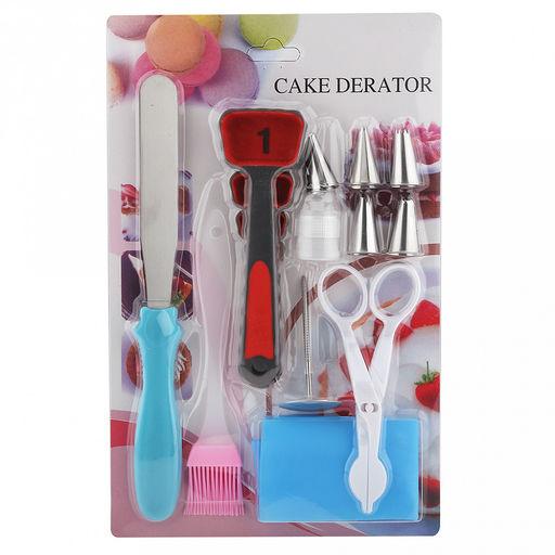 Кондитерский набор 12 предметов Мастер: мешок для крема п/эт 26см, насадка из нержавеющей стали - 5 штук, д1,8см, h3см; фиксатор винтовой для насадок пластик; ножницы пластик, гвоздик держатель 6см нержавеющая сталь; кисточка 16см силикон/пластик;