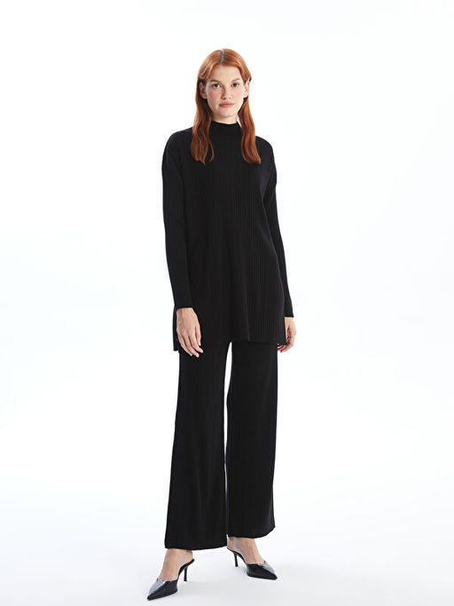 Kad?n Beli Lastikli D?z Triko Pantolon