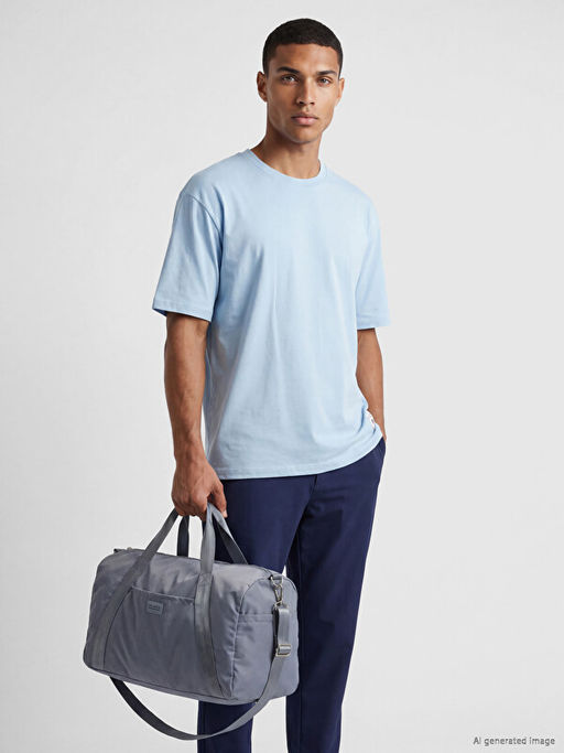 Loose Fit Bisiklet Yaka Erkek Spor Ti??rt