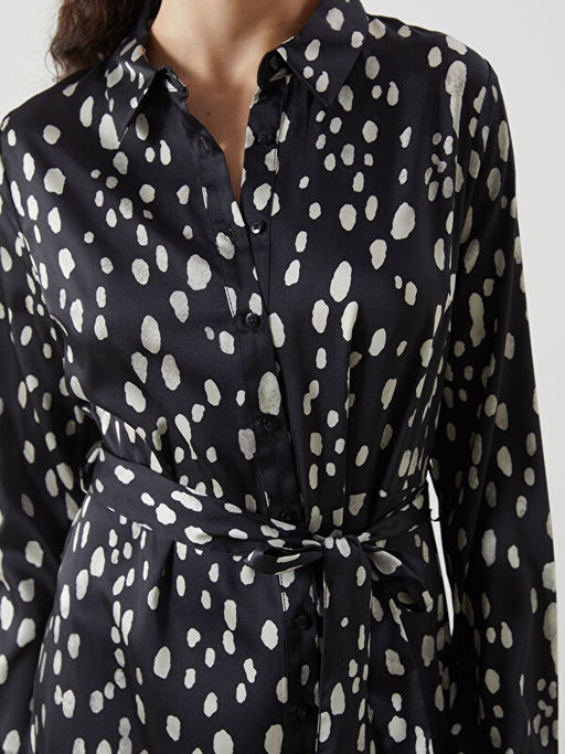 Desenli Saten Kad?n G?mlek Elbise