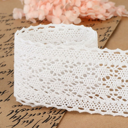 Кружево вязаное, 55 мм, 10±1 м, белое