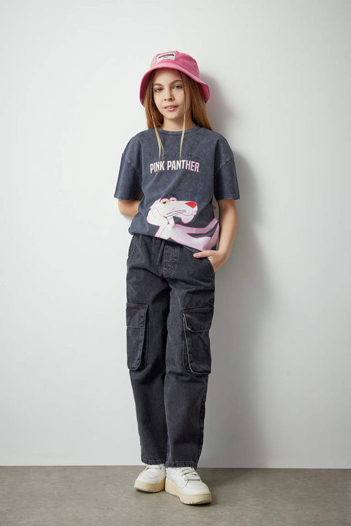 Футболка оверсайз с короткими рукавами Розовая пантера для девочек - Defacto фото 2