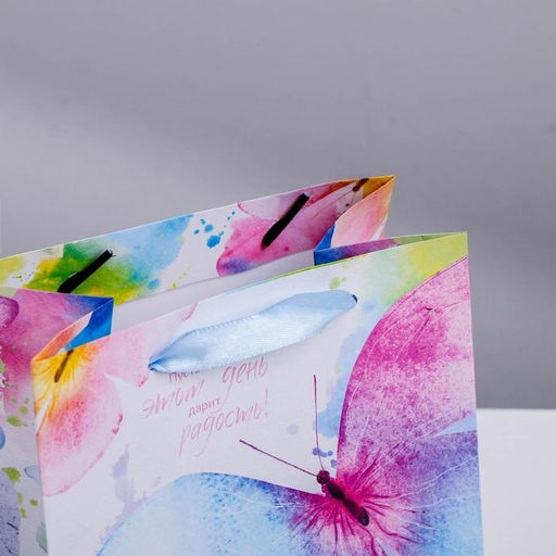 Цена за 2 шт. Пакет подарочный ламинированный квадратный, упаковка, Нежность бабочки, 22?22?11 см