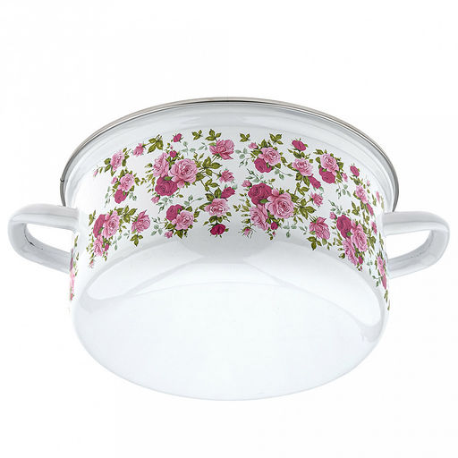 "Китайская роза" Кастрюля эмалированная 3л, форма цилиндрическая, металлическая крышка (Россия)