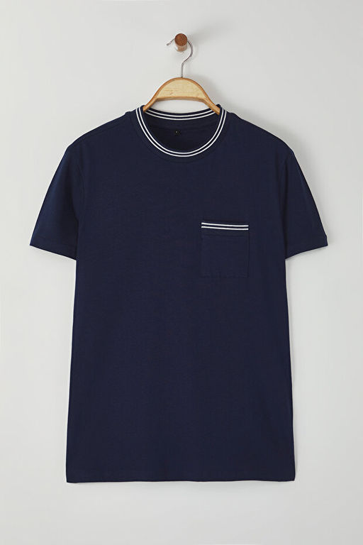 Lacivert Regular/Normal Kesim Cep ve Triko Bant Detayl_ %100 Pamuk Basic Tok T-shirt TMNSS25TS00035 - Trendyolmilla фото 2