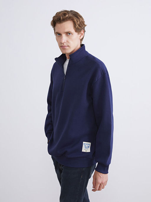 Fermuarl? Dik Yaka Uzun Kollu Erkek Sweatshirt