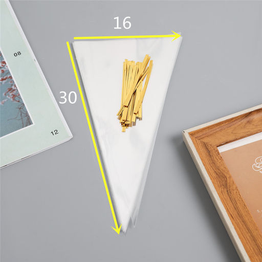 Пакет подарочный конус набор 50 штук 30х16 см / MI-1631 /уп 50/50 пакетов+50 зажимов