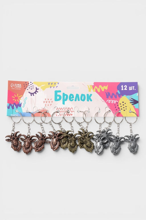 Цена за 12 шт. Брелок для ключей «Голова козла», металл, 3×3.7 см, МИКС