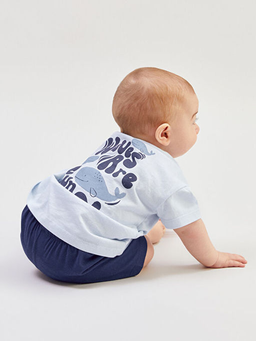 Bask?l? Erkek Bebek ?ortlu Pijama Tak?m?