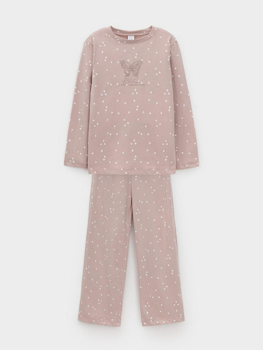 К 1639/кофейный,цветочные снежинки пижама для дев