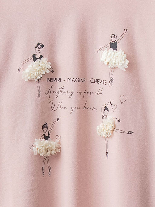 Bisiklet Yaka Bask?l? Uzun Kollu Pamuklu K?z ?ocuk Ti??rt - Waikiki фото 3