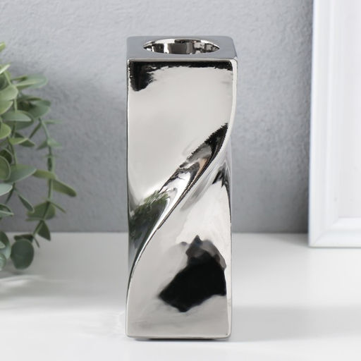 Подсвечник на 1 свечу «Изгиб», d=3.5 см, серебро, 6.5×6.5×17.5 см