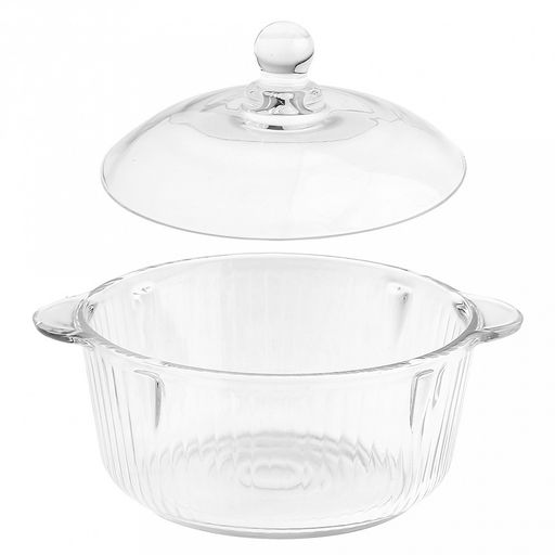 Кастрюля стеклянная "Мия" 0,8мл, д15,2см, h7,2см, основание д11см, общая h12,5см, стеклянная крышка, 2 ручки, в коробке (Китай)