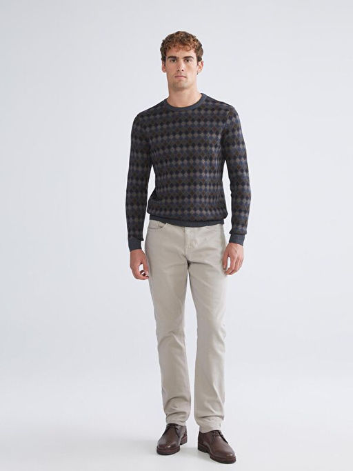 Bisiklet Yaka Uzun Kollu Desenli Erkek Triko Kazak