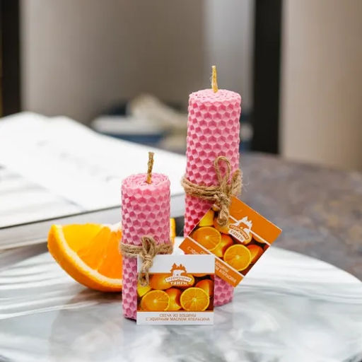 Свеча из вощины с эфирным маслом апельсина, 8,5 см (розовый цвет)