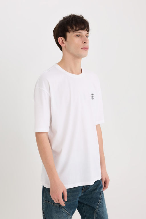 %100 Pamuk Oversize Geni_ Kal_p Bisiklet Yaka S_rt Bask_l_ K_sa Kollu Ti__rt
