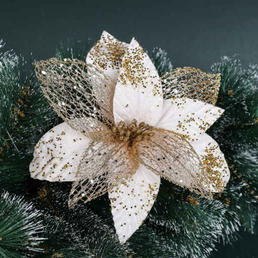 Цветок декоративный Пуансеттия белая / P16 /уп 480/Новый год - Галеонтрейд фото 2