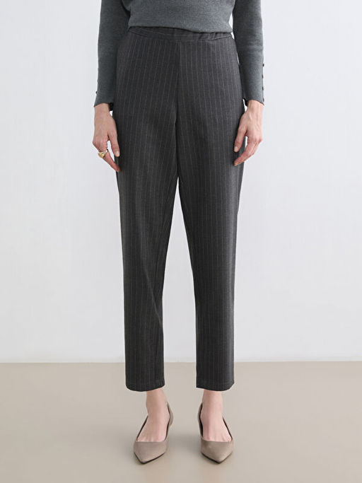 Beli Lastikli ?izgili Kad?n Pantolon