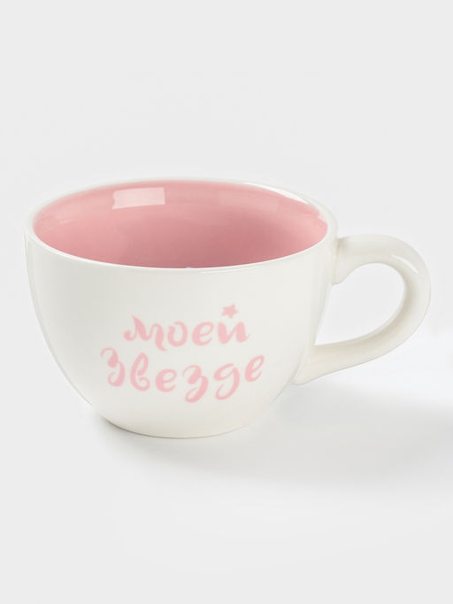 Кружка Доляна Звёздочка, 475 мл, керамика, белая, розовая  фото 4