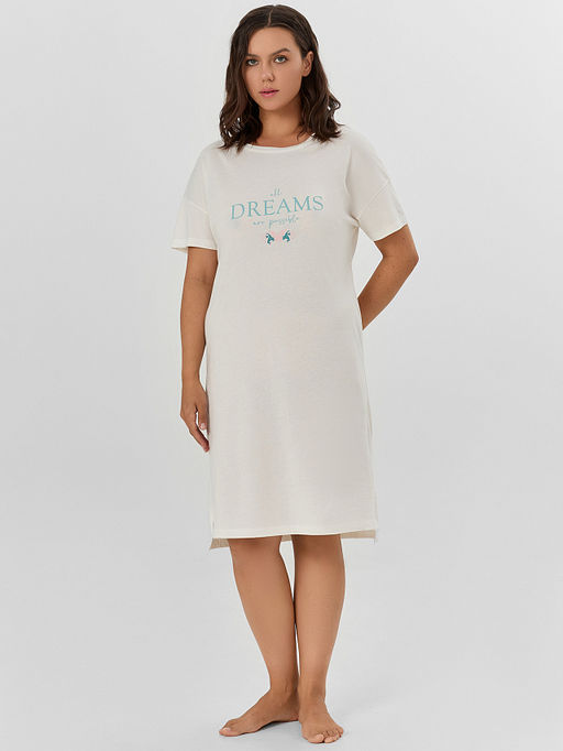 Сорочка ночная женская кремовая с принтом Dreams